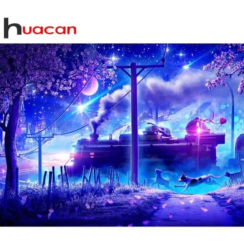 Huacan Full Square/Round Diamond Embroidery Train 5D Diamond Rhinestones Paintings Landscape Mosaic Pictures For The Home