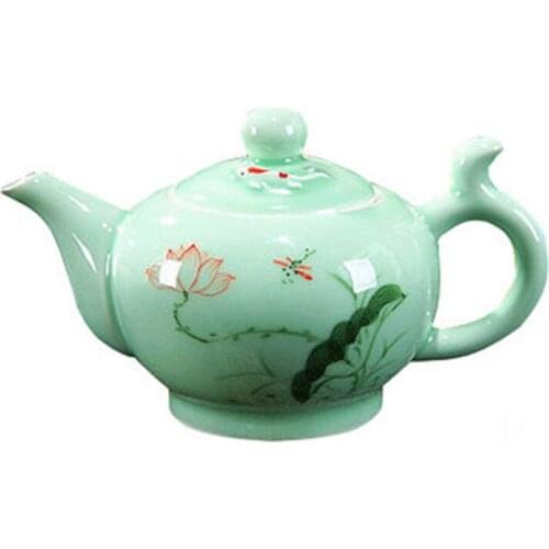 Ceramic Lotus Teapot Hand Painted Pattern Embossed Fish Lid 220ml Puer Tieguanyin Tea Kettles