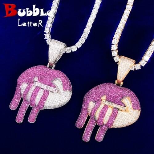 Lip Shape Hip Hop Pendant Gold Color Plated Rose Pink Cubic Zircon Mens Necklace Rock Jewelry