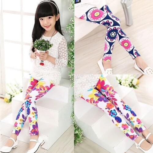Leggings for Girls Cotton Flower Printed Casual Trouser Autumn Kids Pencil Pants Soft Elastic Stretchable Legging Children Pants