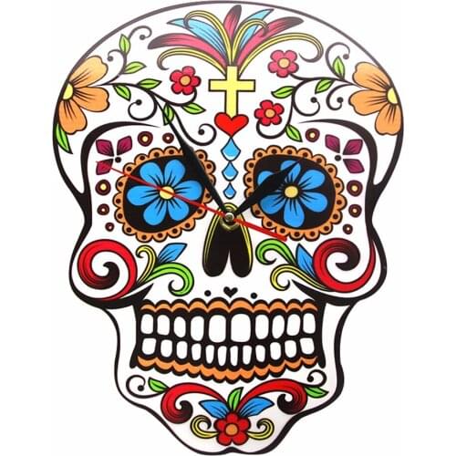 Mexican Dia De Los Muertos Day of the Dead Wall Clock Floral Skull Silent Quartz Watch Candy Sugar Skull Halloween Wall Decor