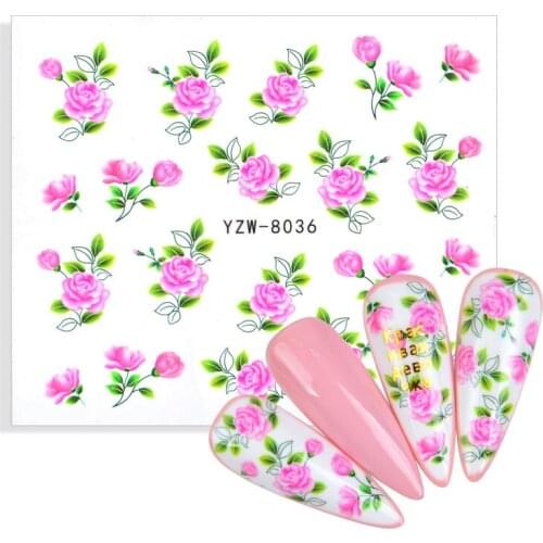 2021 NEW 3D Simulation Dried Flowers Water Transfer Nail Art Sticker Delicate Pink Rose Nail Decorations Decals Wholesale