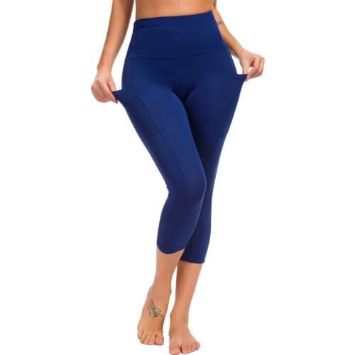Solid color high waist yoga pants with pockets sport Fitness Leggings Workout Running Gym Elastic tights pants colorvalue йога
