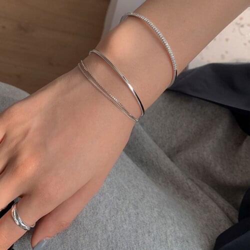 S925 Sterling Silver Plated Flash Diamond Open Bracelet Simple Texture Cold Style Design Sense Niche Fresh Bangles Jewelry