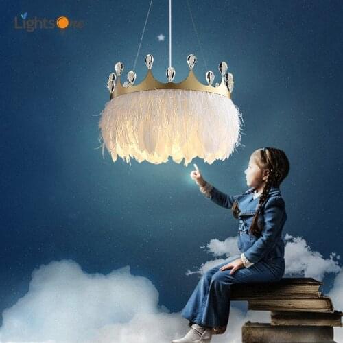 Simple modern warm crown pendant lights childrens room imperial crown feather pendant lamp