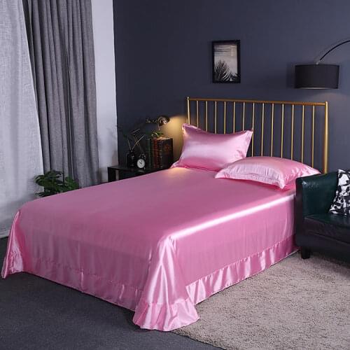 Soft Solid Color Luxury Princess Pink Bedding Bed Sheet Satin Bedsheet Pillowcases Mattress Cover Bedclothes Fitted Flat Sheet