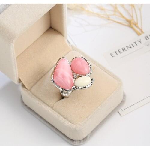 Luxury Female Pink Crystal Ring 925 Sterling Silver Asymmetric Zircon Stone Party Rings Jewelry Promise Wedding Rings for Women