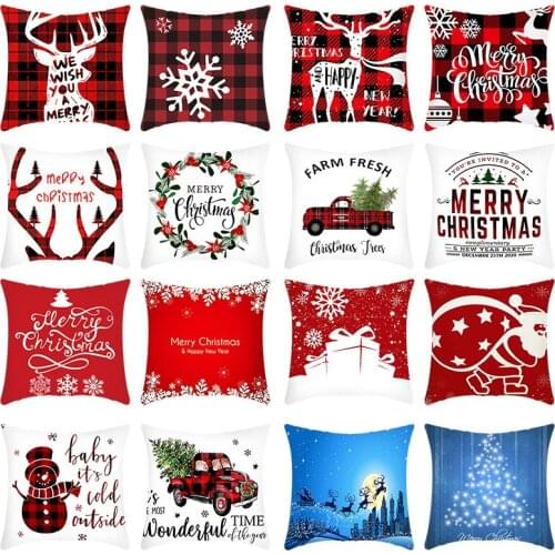 Christmas Pillowcase Short Plush Linen Holiday Printing Sofa Cover Cushion Cover Home Holiday Decoration