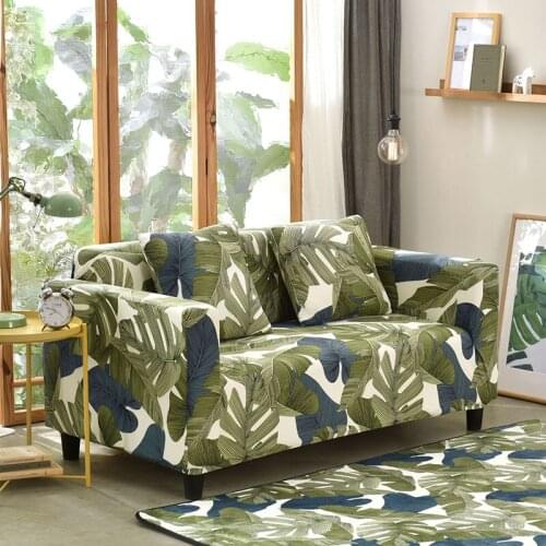 1/2/3/4 Seater Leaves Printed Sofa Covers for Living Room Sectional Elastic Slipcovers Anti-dust Couch Cover L Shape Slip Covers
