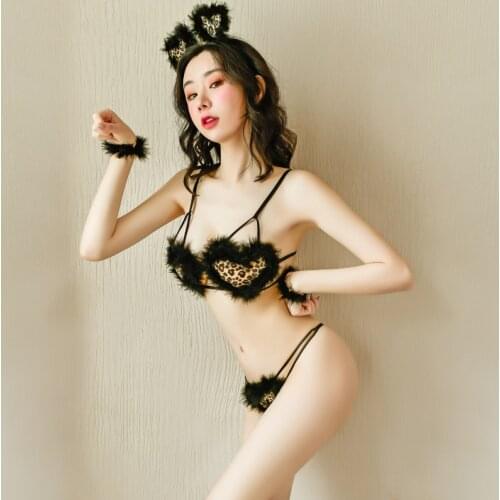 Jimiko sexy woman fashion leopard print plush three-point lingerie cat girl uniform erotic cosplay costume slutty hot lingeries