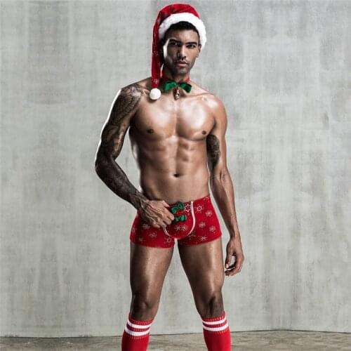 Sexy Christmas Underwear Set Outfits Hot Erotic Costumes Exotic Apparel Men Gay Cosplay Underwear Bandage Homme Bodysuit