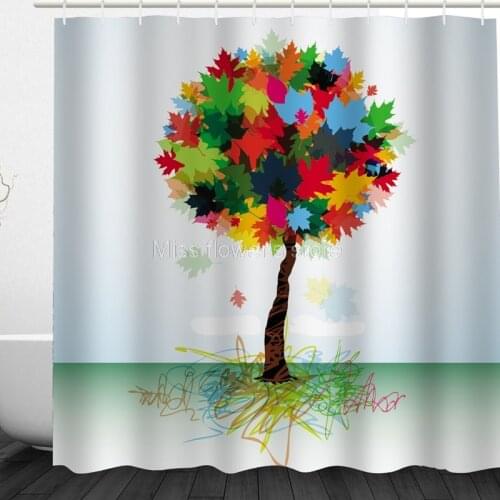 Multi-Size Cartoon Hand Drawn Leaves Tree Design Custom Shower Curtains Bathroom Waterproof Mildew Polyester Fabric +12 Hook
