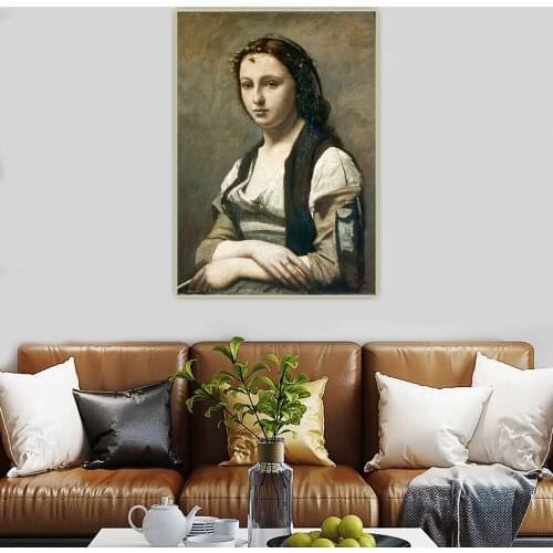 Citon Jean Baptiste Camille Corot《The Woman with the Pearl》Canvas Art Oil painting Picture Background Wall Decor Home Decoration