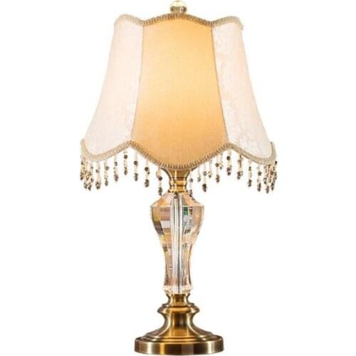 High End Modern Europe Fashion K9 Crystal Fabric Lampshade Led E27 Table Lamp for Wedding Decor Living Room Bedroom 1456