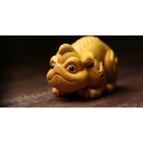 The Ancient God Beast Chinese Unicorn Small Model Animal Boxwood Carving Wood Carving Work