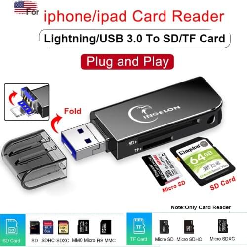 INGELON 2 in 1 Metal Micro SD Card Reader Lightning to SD Card USB 3.0 to Micro SD Adapter for iphone ipad Laptop Accessories