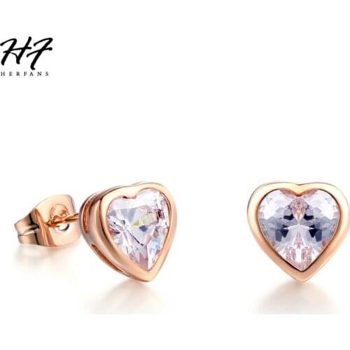 Top Quality E262 Heart Crystal Rose Gold Color Stud Earrings Jewelry for Women Austrian Crystal Christmas Day Gift for Girl