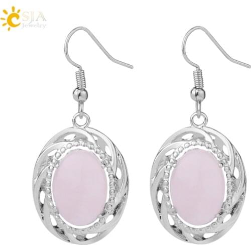 CSJA Green Natural Stone Drop Earrings for Women Girl Purple Pink Crystal Earring Statement Earrings 2019 Handmade Jewelry F911
