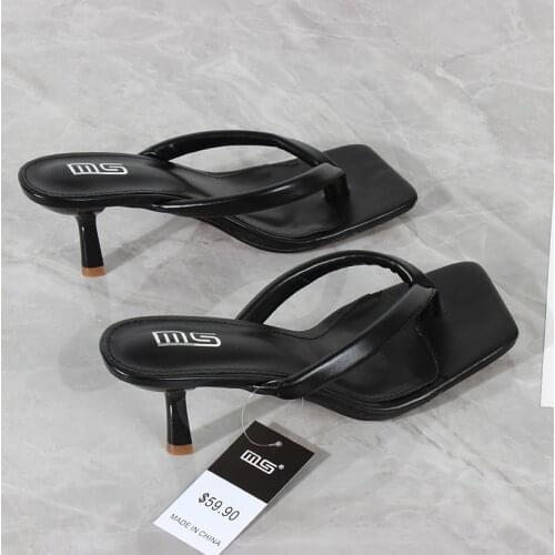 Womens flip-flops 2021 summer new High-heeled sandals slippers Flip-toe PU white simple and comfortable Womens shoes 6.5CM