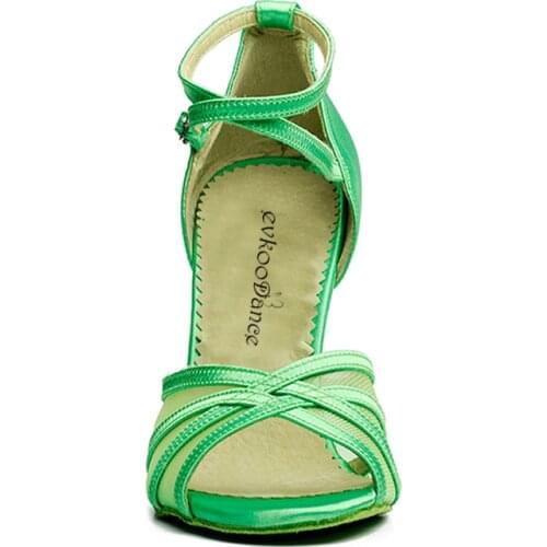 Evkoodance Practice Dance Shoes Women Fresh Green Satifn Latin Dancing Shoes Girls Latin Salsa Ballroom Tango Party Dance Shoes