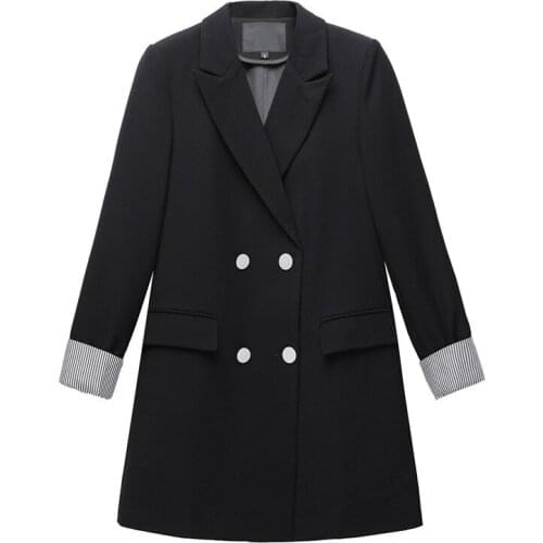 Autumn Women Fashion Office Wear Double Breasted Blazers Coat Long Sleeve Pockets Loose Female Outerwear Chic Business Suit Tops