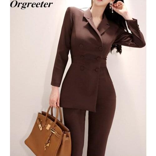 High Quality Overalls for women 2018 Autumn OL Blazer Double-breasted Notched Long Sleeve Elegant One Piece Jumpsuit Rompers