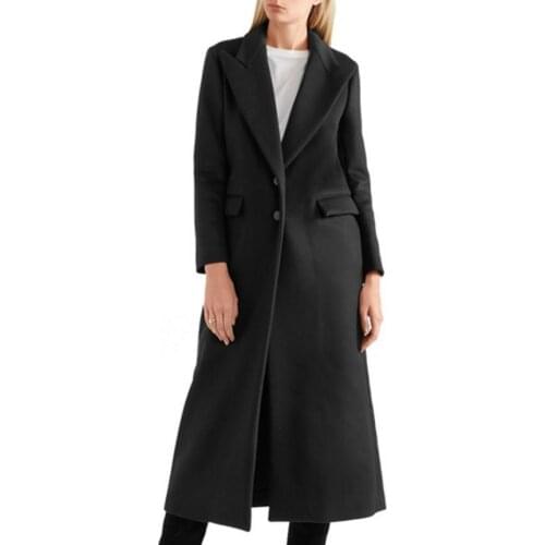 Autumn winter Women black Wool blends Jacket Coat Winter Woolen Long Coat Turn Down Collar