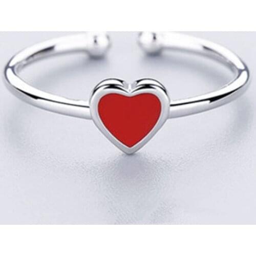 925 Sterling Silver Red Heart Temperament Sweet Personality Fresh Fashion Korea Female Cute Resizable Opening Rings SRI129