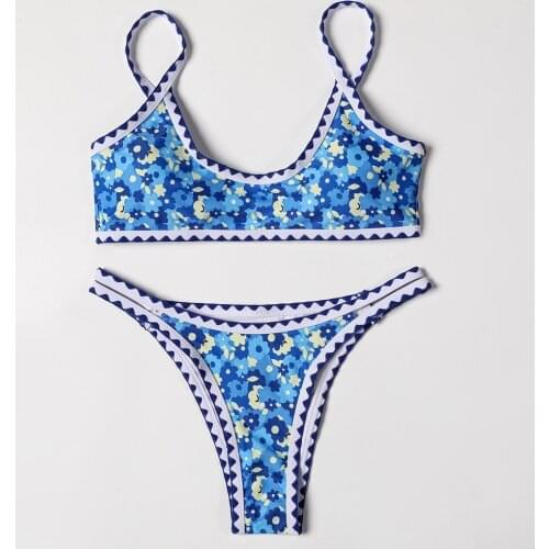 ZTVitality Swimwear Women 2022 New Arrival Print Whip Stitch Sexy Bikini Padded Bra Mid Waist Bandgae Swimsuit Brazilian Biquini