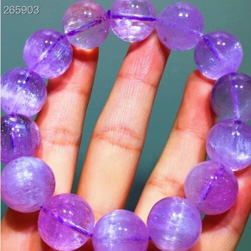 Natural Purple Kunzite Quartz Clear Big Round Beads Bracelet 16.2mm Cat Eye Women Men Kunzite Rare Powerful Energy AAAAAA