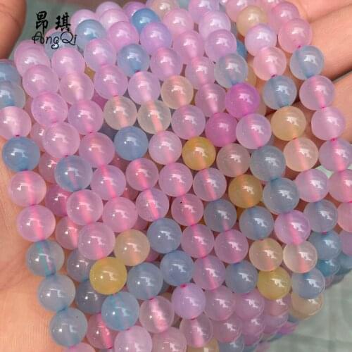 Natural Stone Beads Round Smooth Morganite Color Agates Stone Beads 4 6 8 10 12mm Pick Size DIY For Jewelry Making Bracelet 15