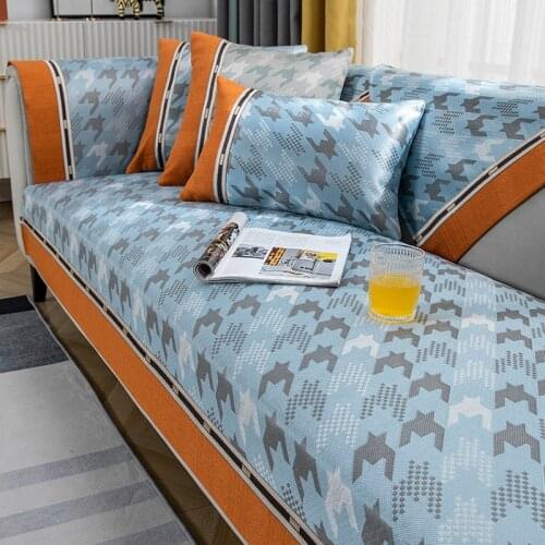 Patchwork Jacquard Summer Sofa Cover Plaid Cool Fiber Couch Slipcover 2 3 Seater Living Room Arm Chair Cover Funiture Protector