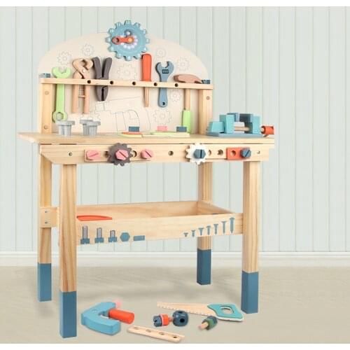 Wooden Tool Workbench Toddler Bench Workshop Set Pretend Carpenters Play with Toolbox Building Construction Toy