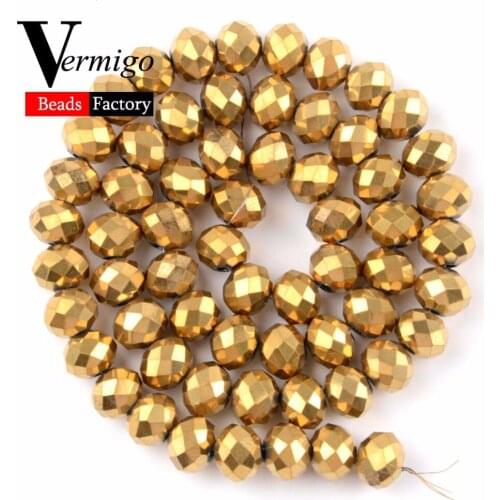 Faceted Gold Austrian Crystal Plated AB Glass Ball Beads For Needlework Diy Jewelry Making Loose Beads 4 6 8 10 12mm Wholesale