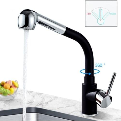Kitchen Faucet 360 Degree Swivel Pull Out Sprayer Sink Tap Single Handle Cold and Hot Water Mixer Tap for Kitchen Dishwash Basin