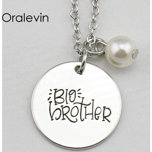 Hottest Fashion BIG BROTHER Inspirational Hand Stamped Engraved Custom Pendant Female Necklace Gift Jewelry,10Pcs/Lot, #LN1751