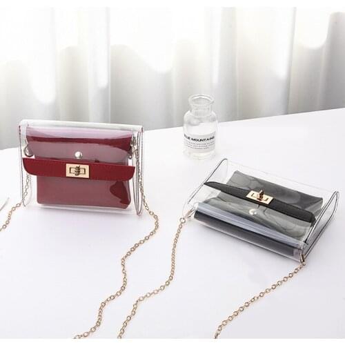 Fashionable Transparent Women Bags 2020 New Jelly Mother Bag Personality Lock Chain Shoulder Bag Mini Crossbody Bag