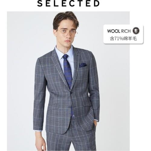 SELECTED Mens Slim Fit Sheep Wool Plaid Jacket Woolen Blazer T|41935Y507