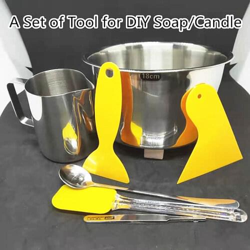A Set of Soap Making Tools DIY Candle Kits Soy Wax Melts Material Pot 350ml Cup/Mug Mixing Spoon Tweezers 18cm Wax Melting Pot