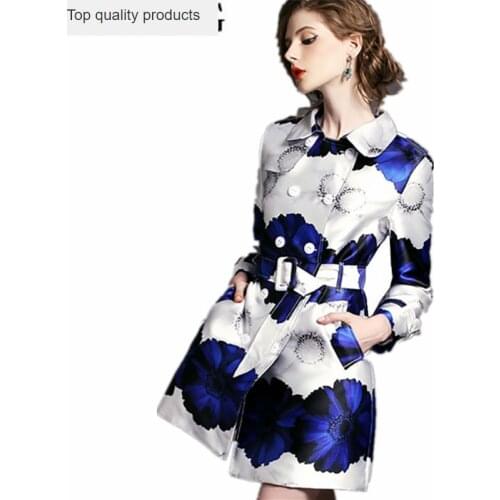 2020 New Spring Autumn Trench Coat for Women Long Slim Womens Windbreaker With Belt Floral Printing Trench Female Clothes YQ182