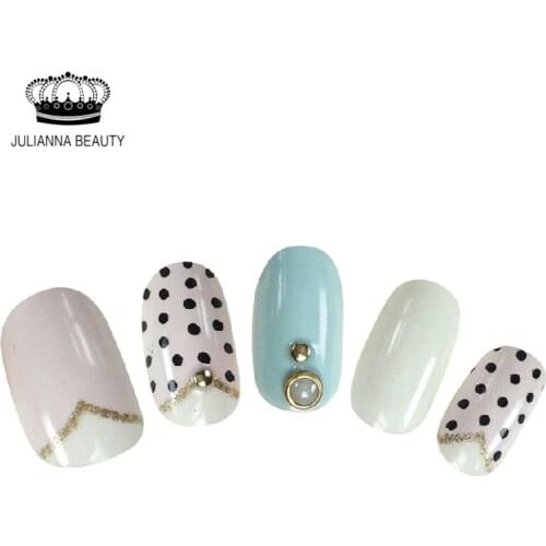 New 20PCS Fake Nails Short Press On Nails False Nails With Pre Design Faux Ongles Glitter Nail Tips With Bright Rhinestone