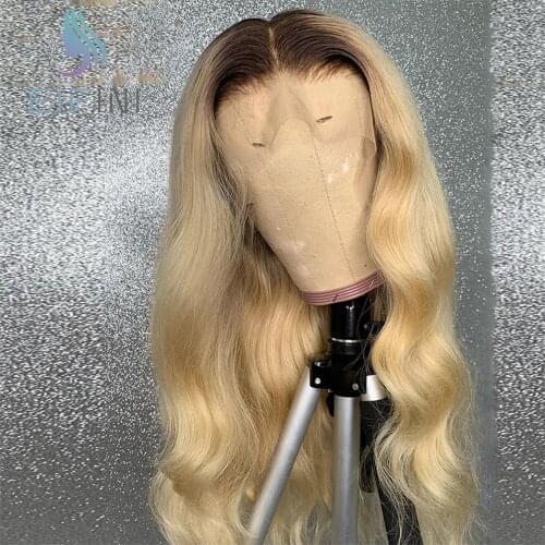 Dark Root Body Wave Lace Front Human Hair Wigs PrePlucked With Baby Hair Brazilian 1B/613 Blonde T Part Lace Wig For Black Women