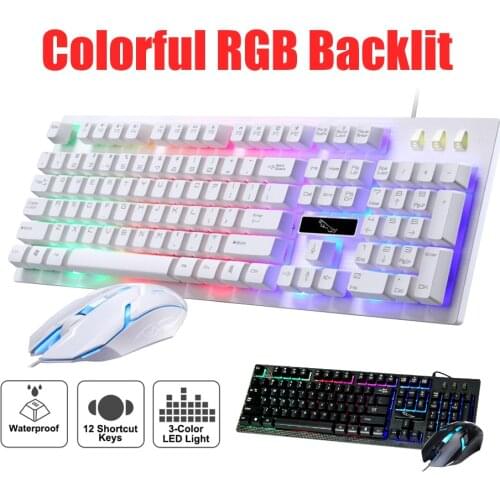 Wired Keyboard and Mouse Combo RGB Backlight Gaming Game USB Wired PC Gamer Keyboard Mouse Mice Set Black /White