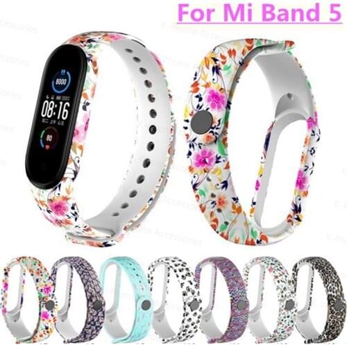 Strap For Xiaomi Mi band 5 Silicone Wrist Bracelet Xiaomi Mi band Printing Colorful Watchband for Xiaomi Mi band 5 Accessories