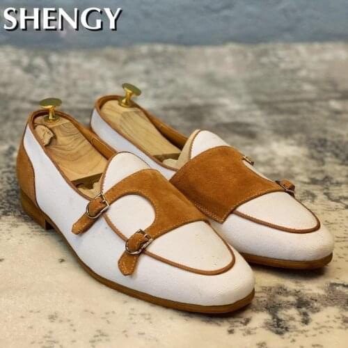 Casual Flat Mens Shoes Buckle Slip-On Patchwork Mixed Color Men Shoes High Quality Office Autumn Comfortable Males Shoes