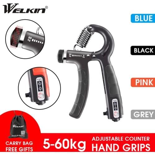 Welkin Adjustable R-Shape Countable Hand Grips Strength Exercise Strengthener Gripper Spring Finger Pinch Carpal Expander Black
