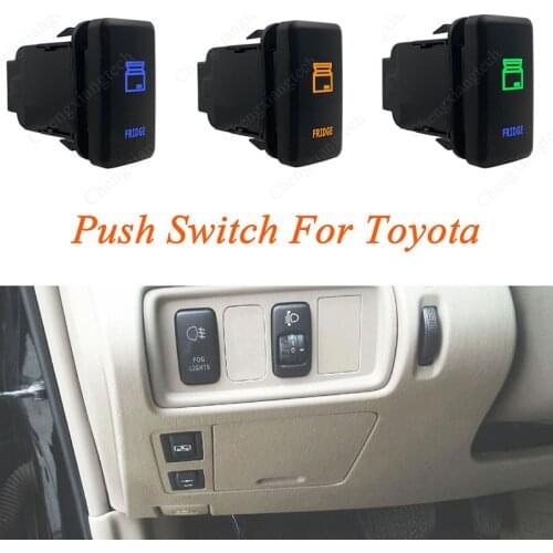 Green & Blue LED Car Push Button Switch Fridge For Toyota Prado Landcruiser Hilux FJ Cruiser ON OFF Switch + Wire