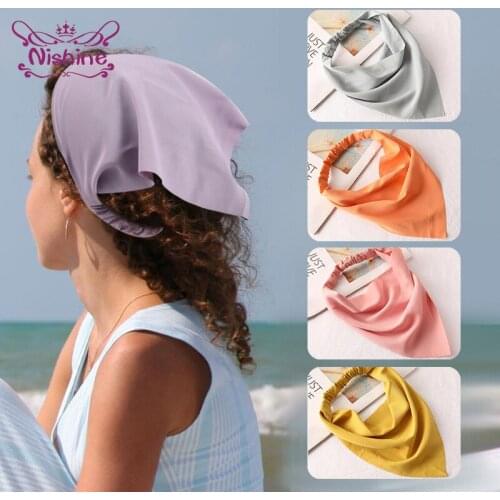 Nishine Women Solid Color Chiffon Triangular Elastic Hairbands Fashion Simple Girls Turban Clothing Decoration Photography Props