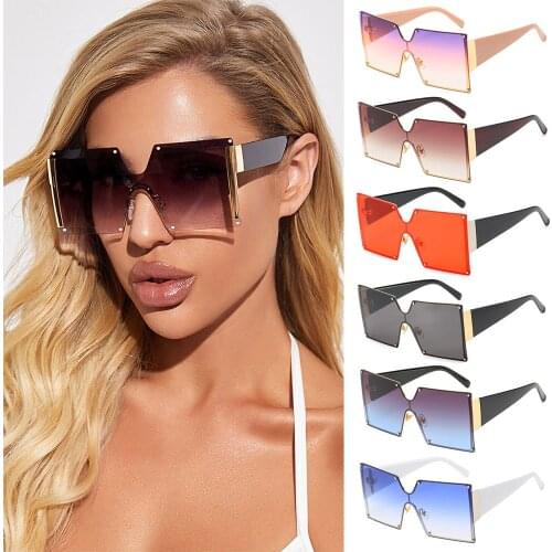 Women Personality Square Oversized One-piece Sunglasses Street Shot Glasses Sun Glasses Rimless Frame Gradient Eyewear UV400
