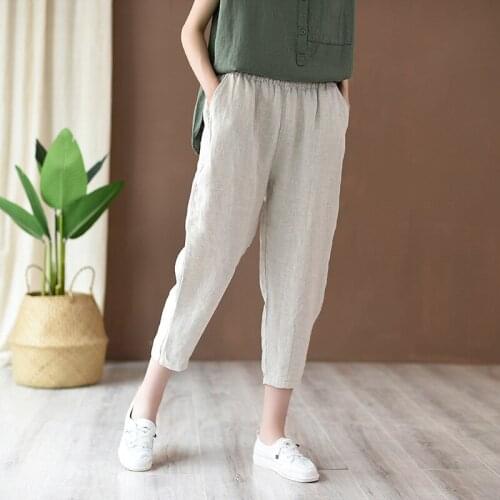 Shanghai Story Womens Linen Ankle Pants Capris Cropped Tapered Trousers with Pockets